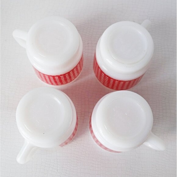 Vintage Fire King Milk Glass Mugs Red Gingham Stacking Milk Glass Fire King - Picture 5 of 6